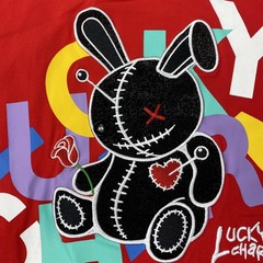 Lucky Charm Shirt Mens Medium Red Graphic Bunny Embroidered Applique Streetwear