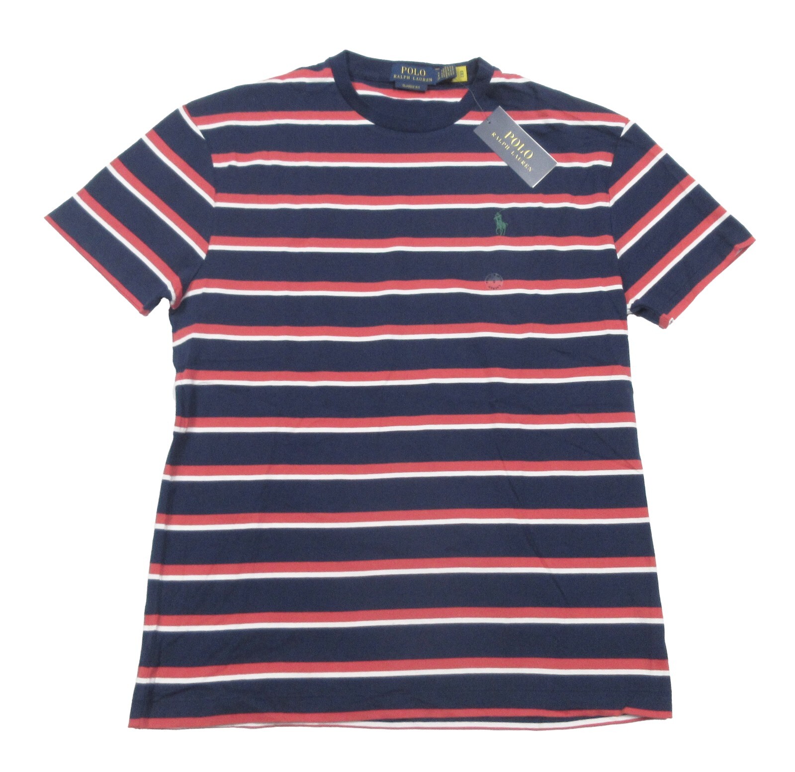 Polo Ralph Lauren Men’s Navy/Red/White Stripe Crew-Neck Classic Fit T-Shirt