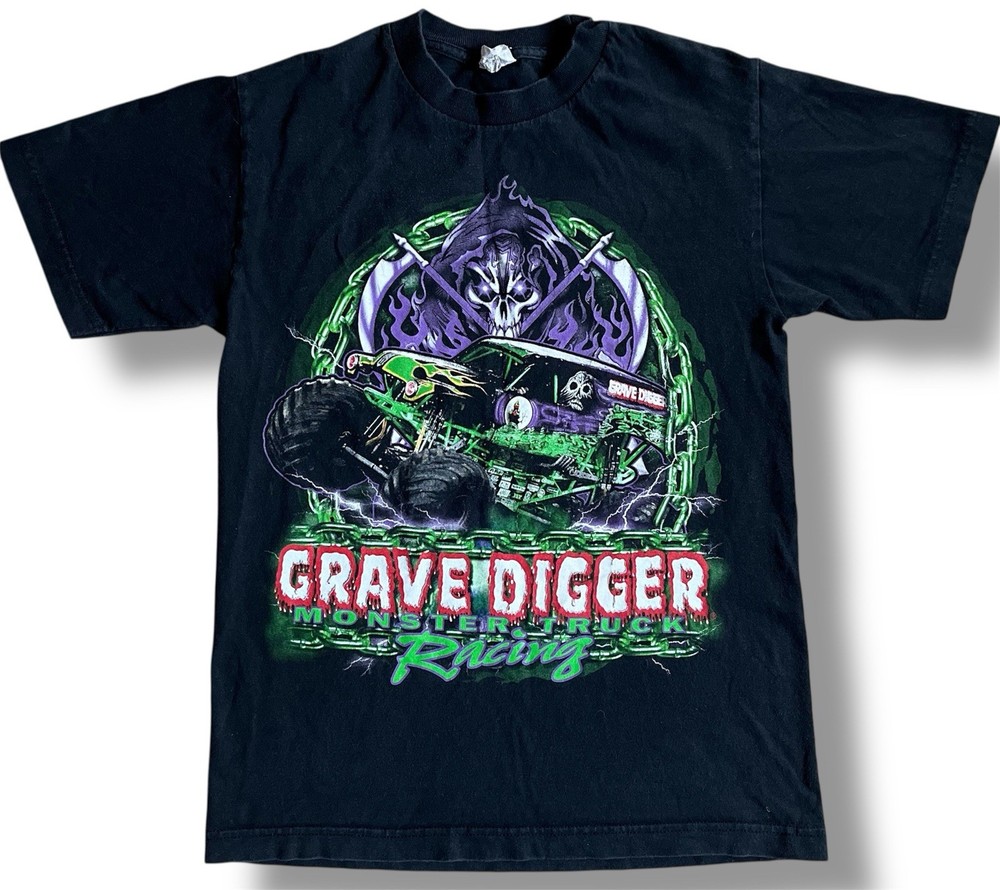 Grave Digger Monster Truck Basic Black 2 Sided Retro T-Shirt Y2K 2011 Size S