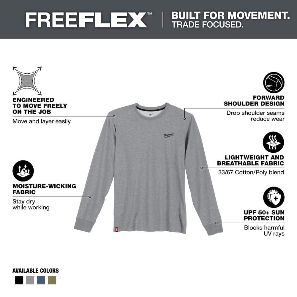 Milwaukee Men's Large Gray Cotton/Polyester Long-Sleeve Hybrid Work T-Shirt gallery