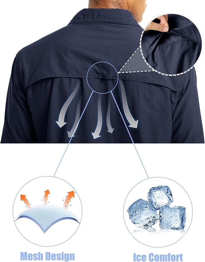 Mens Long Sleeve Cargo Shirt Sun Protection Outdoor Hiking Quick Dry Work Shirts gallery