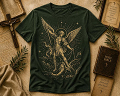 Saint Michael Victory Angel Tee – Faith Warrior Graphic Shirt