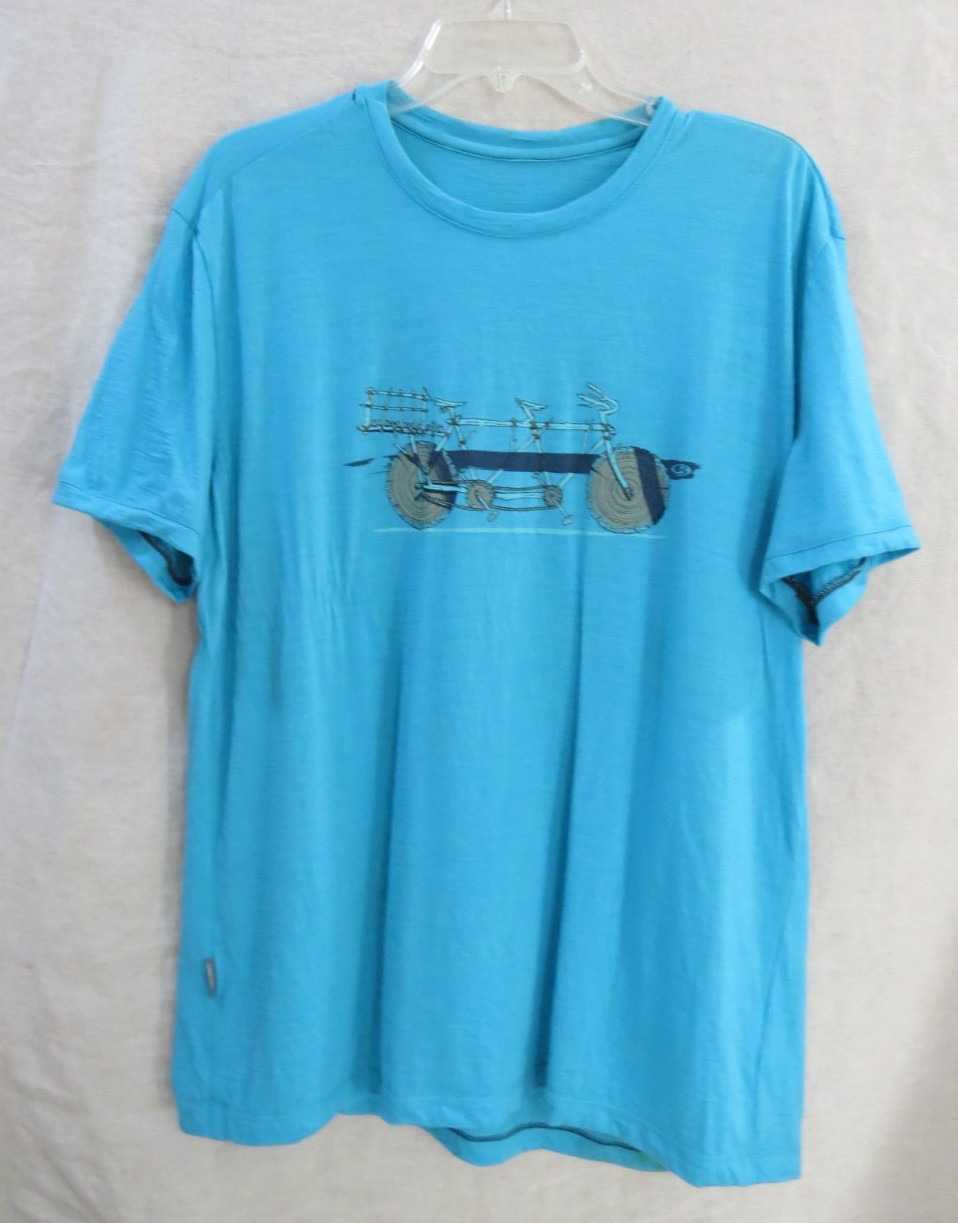 Icebreaker T Shirt XL Men’s Merino Wool Short Sleeve Tee Blue Outdoor *STAINS