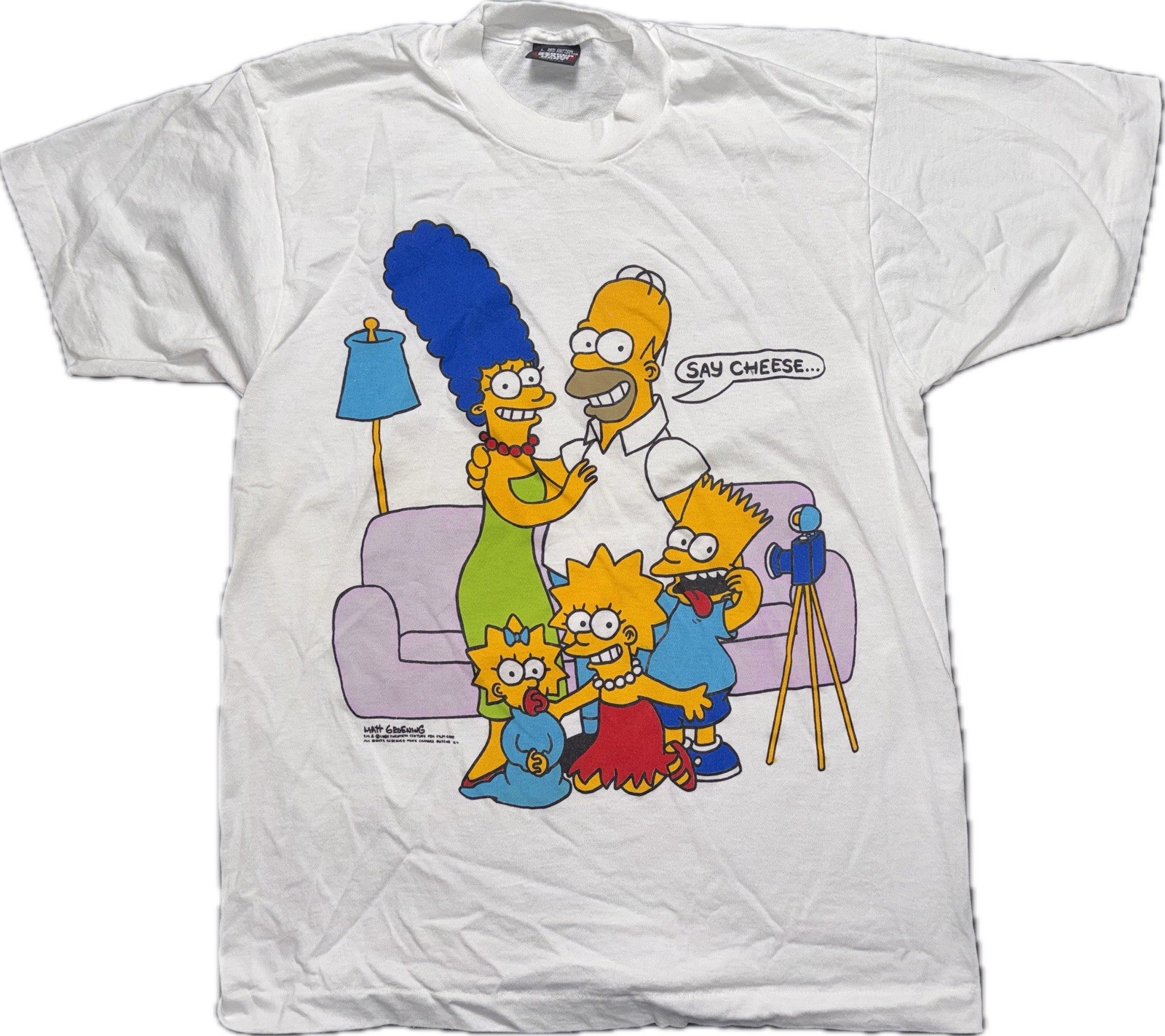 80’s, 90’s Vintage Large Bart Simpson Single Stitch White T-shirt. Made In USA.