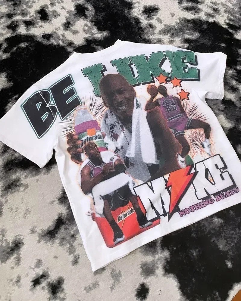Men's Summer Retro Letter Portrait Printed T-shirt Boxy Fit Y2k Urban Streetwear gallery