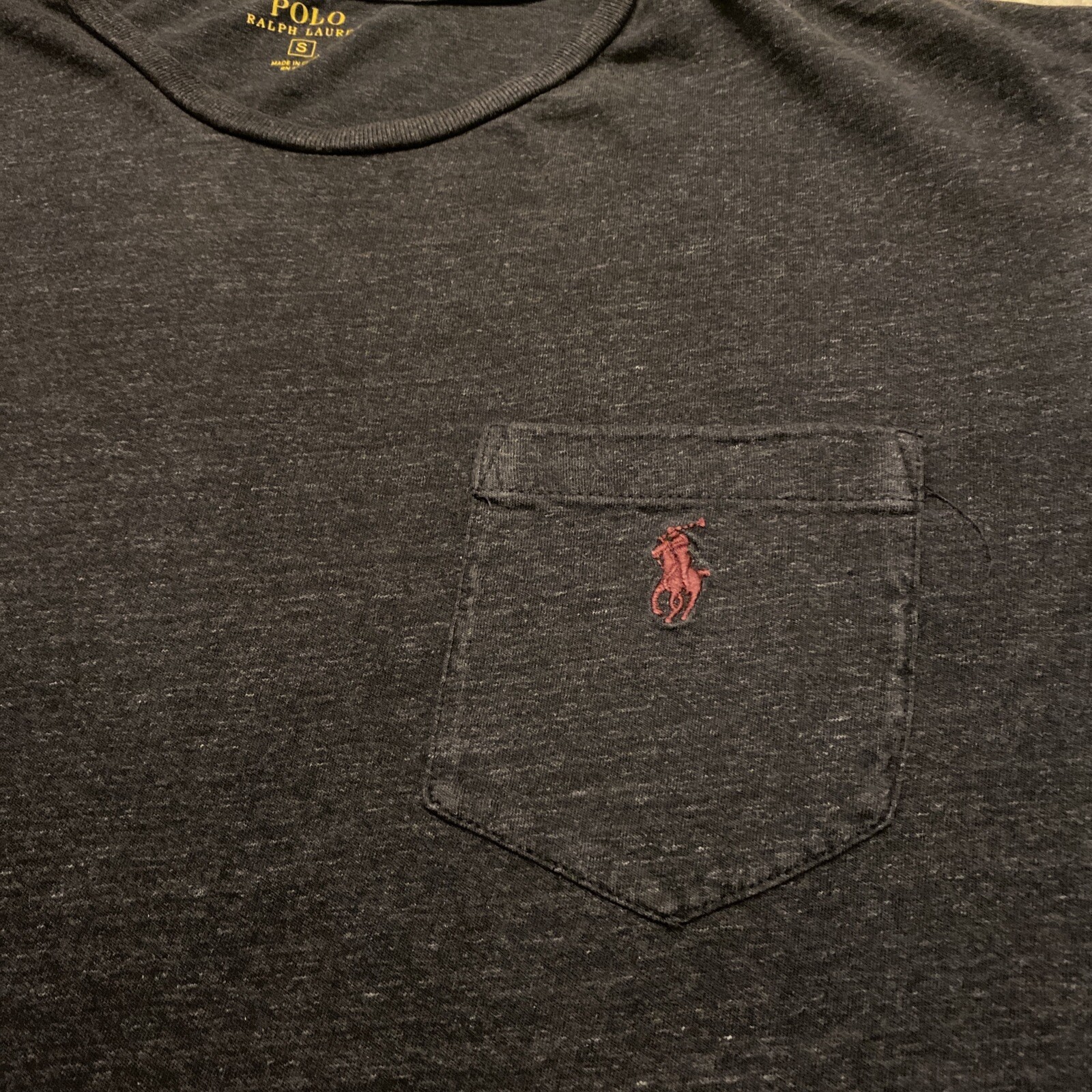 Polo Ralph Lauren T Shirt Men’s Small Long Sleeve Dark Gray w/ Burgundy Horseman gallery