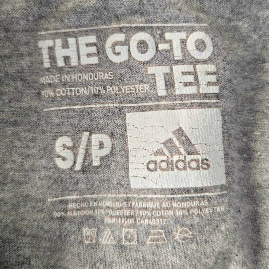 Adidas Heather Gray Badge of Sport Graphic T‑Shirt Athletic Logo Tee Size Small gallery