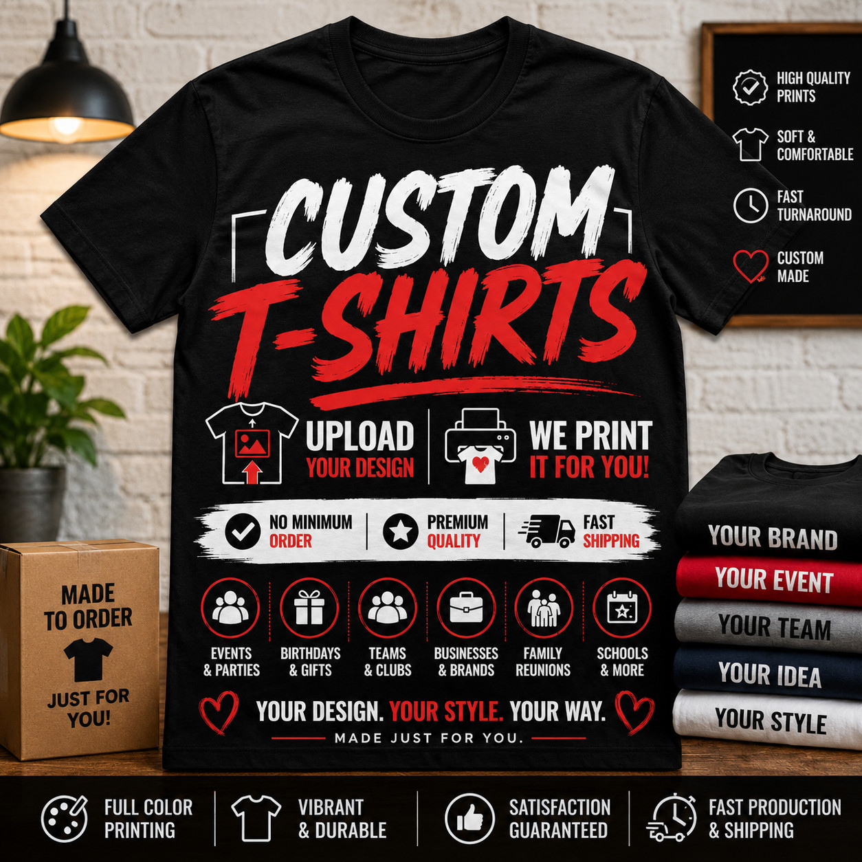 Big & Tall 2 sided Custom 7XL 1 Custom Black Tee Shirt Print on Front & Back gallery
