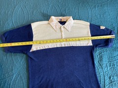 1970’s VAN CORT, Men’s Retro Style Collared Shirt, Terry Cloth, Navy/Ivory, L.