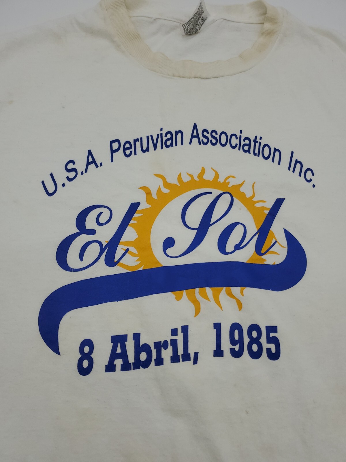 El Sol 1985 USA Shirt Large White Mens Peru Vintage..#0041 gallery