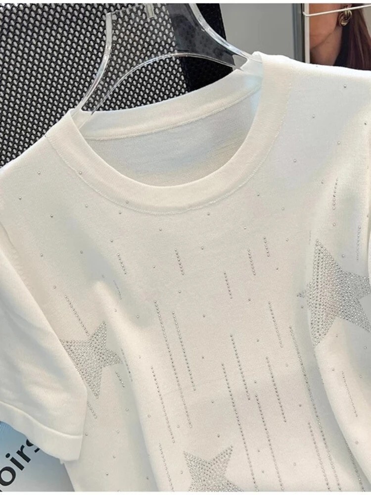 New Men Women Luxury Diamond Star Rhinestones Fashion T-Shirt High Quality gallery