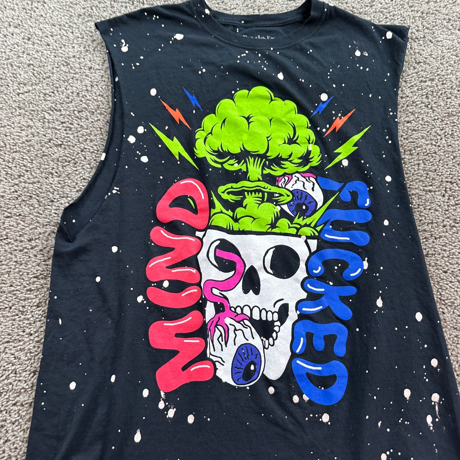 Spencers Shirt Mens Large Black Mind F**ked Nuclear Skull Paint Splatter gallery