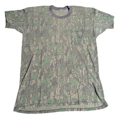 👀🔥Vtg 60s/70s Trebark Camo Crew Neck BIG COLLAR Thin T-Shirt Lg Single Stitch