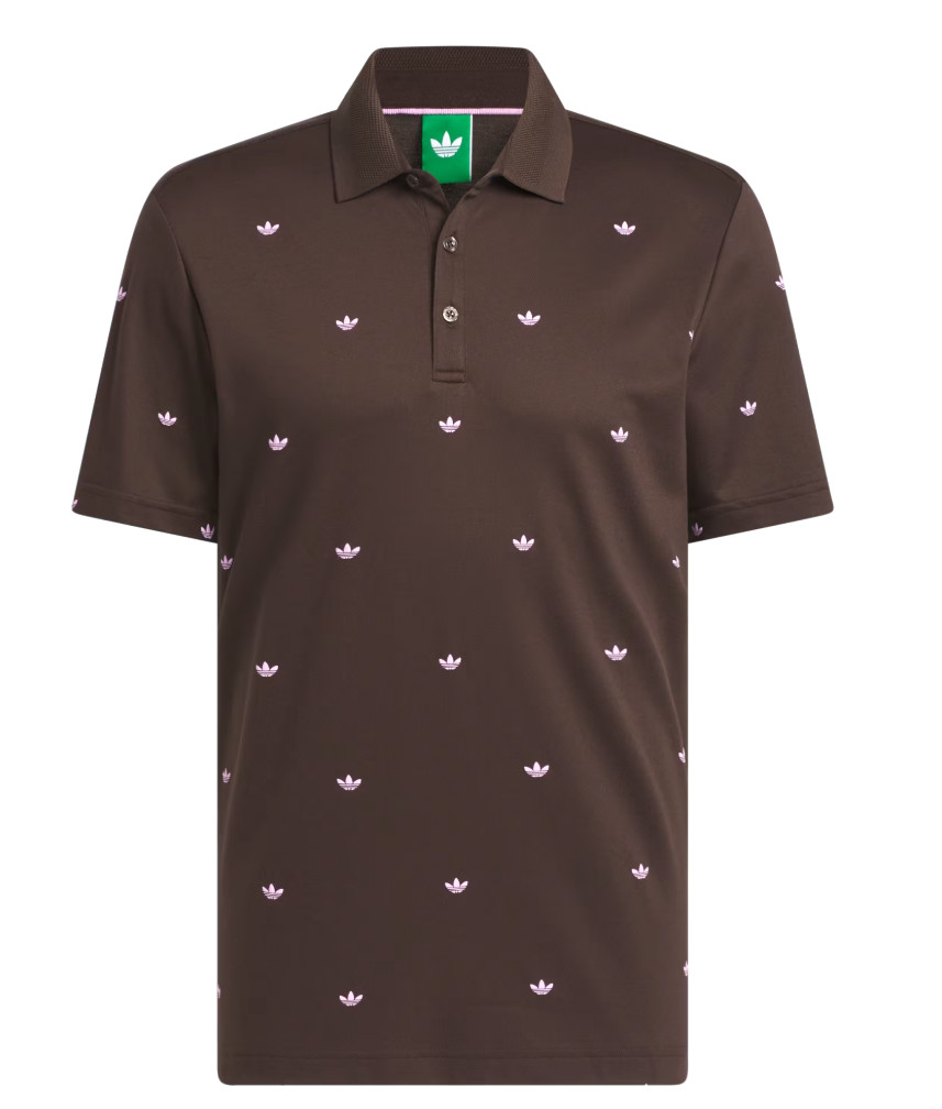 NEW MENS ADIDAS ORIGINALS MONOGRAM TREFOIL POLO SHIRT ~MEDIUM #JX9265 BROWN PINK