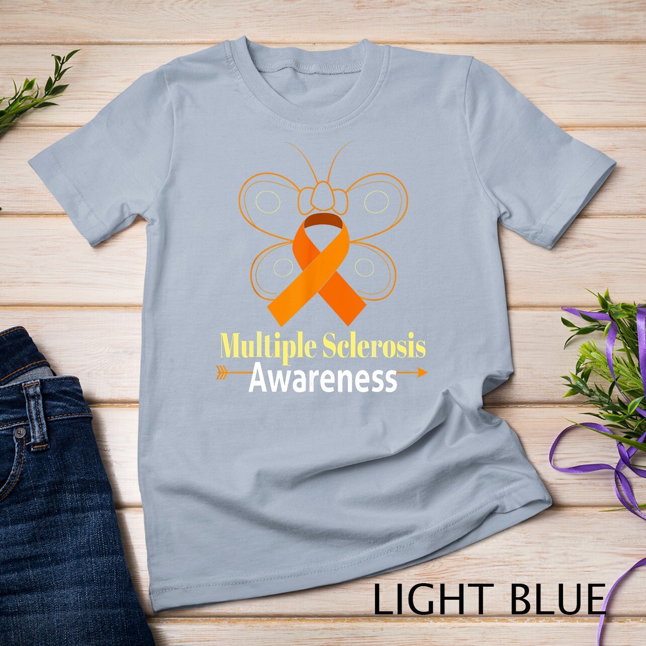 Butterfly Orange Ribbon Multiple Sclerosis Awareness Unisex T-shirt gallery