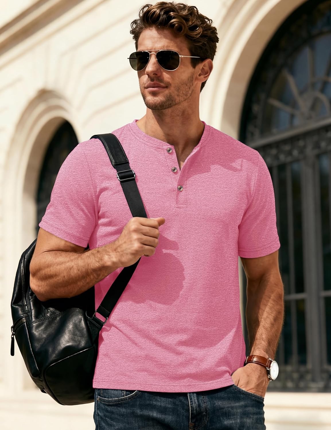 Men's Henley Short Sleeve Shirt Moisture Wicking Lightweight gallery