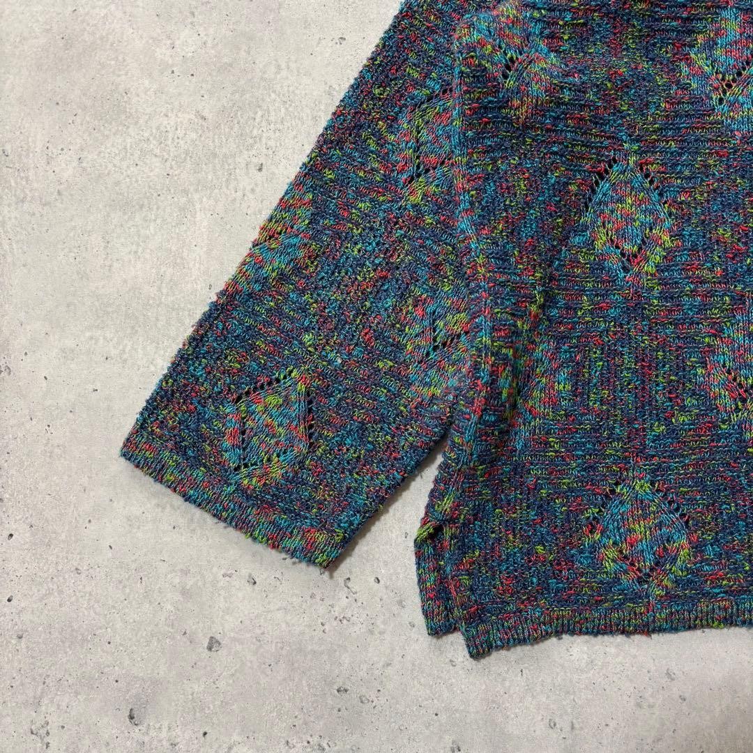 One-of-a-kind all-oer pattern retro knit sweater mix color short length thin gallery