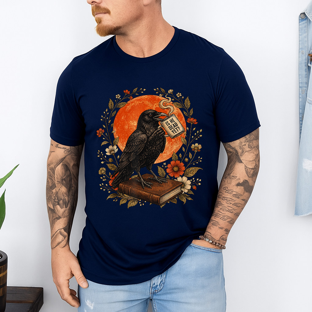 is He Vintage Dead Yet Dark Crow Raven Bird Humor Gothic T-Shirt gallery