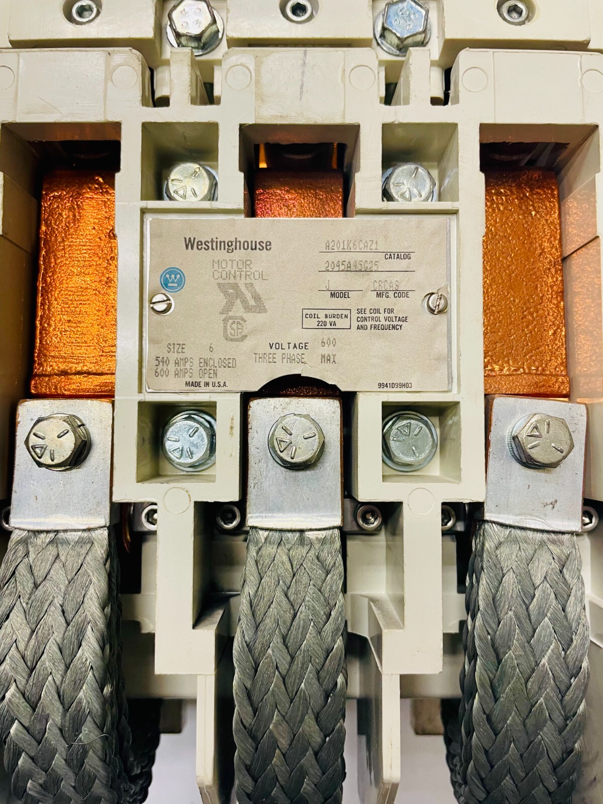 A201K6CAZ1 CERTIFIED WESTINGHOUSE SIZE 6 CONTACTOR 120 V COIL MODEL J