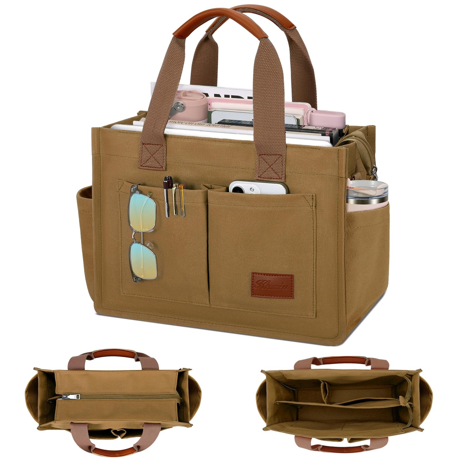 KKXIU Large Canvas Tote Bag for Women with Zipper and Compartments Crossbody …
