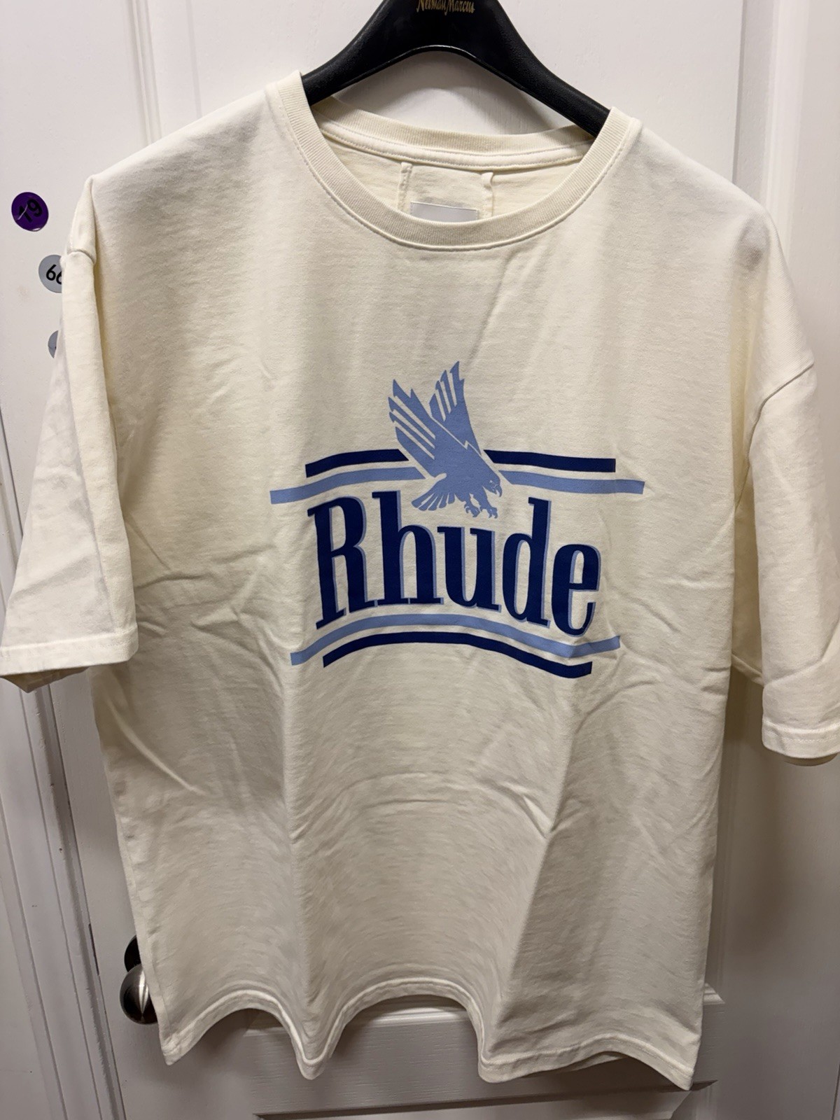 Rhude Graphic Logo Print Men's Cream Cotton Crew Neck Short Sleeve T-Shirt XL gallery