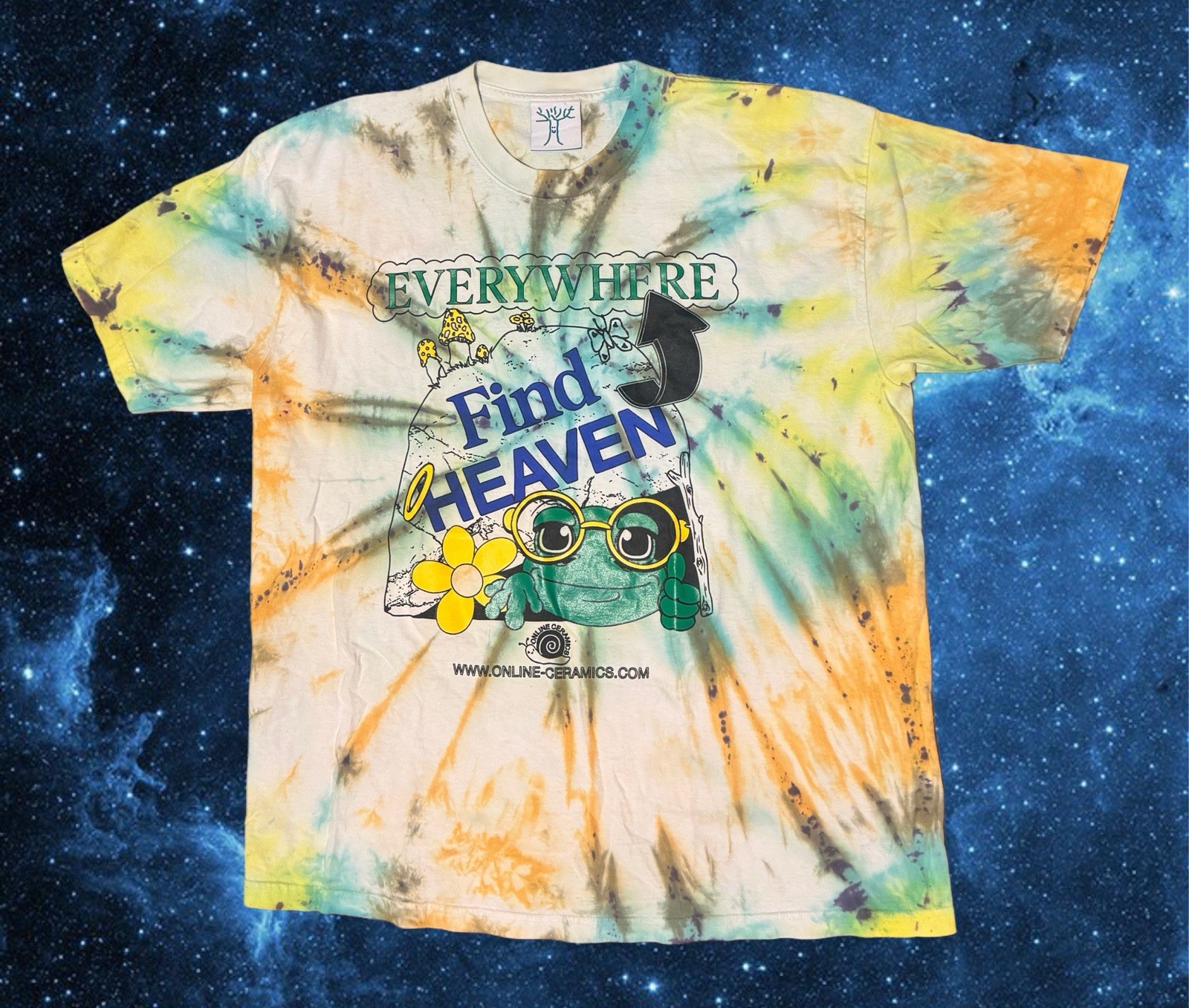 Online Ceramics Tie Dye Find Heaven Everywhere Frog T Shirt XXL OOP Authentic gallery
