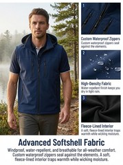 Men’s Softshell Vest Windproof Lightweight Golf Vest with Hood and Pockets Wa…