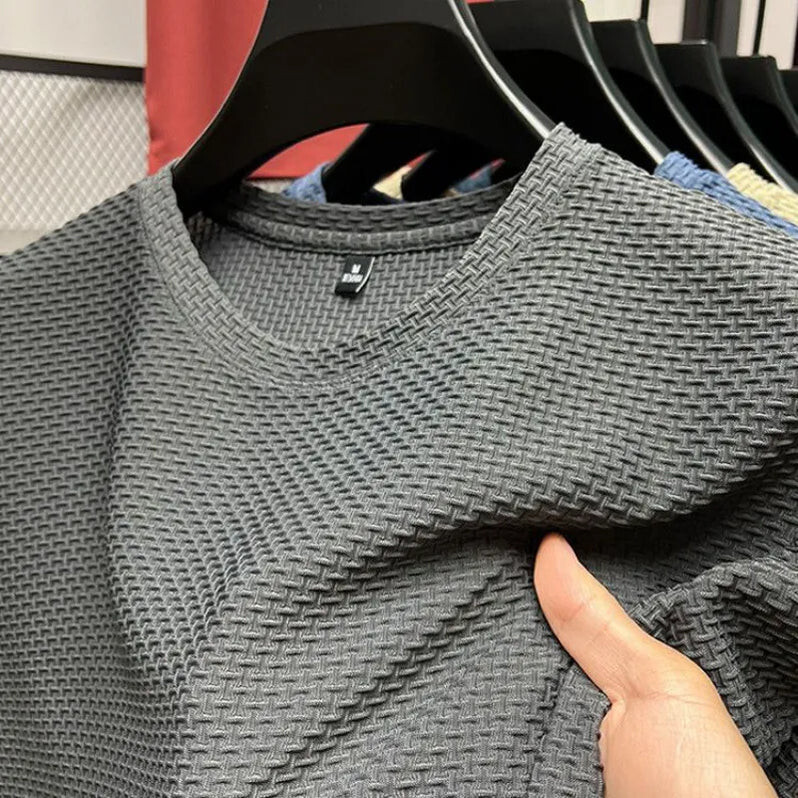 Bamboo Mesh Ice Silk Summer Slim Fit T-Shirt Men's Short Sleeved Round Neck gallery