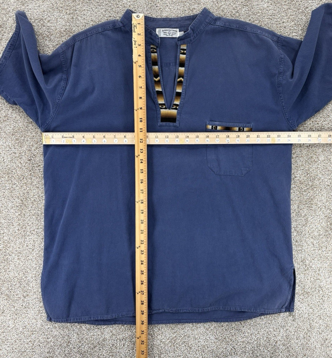 Artesania Landa Pullover Shirt Size XL Blue Embroidered Trim V-Neck Peru Cotton gallery