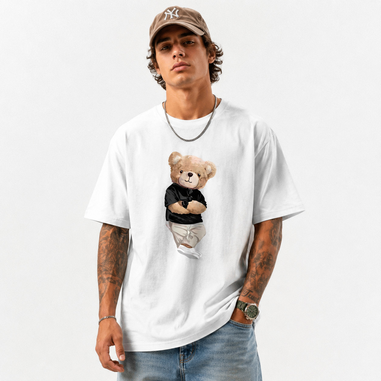 Cute Teddy Bear Graphic T-Shirt Men Funny Cartoon Casual Street Tee gallery