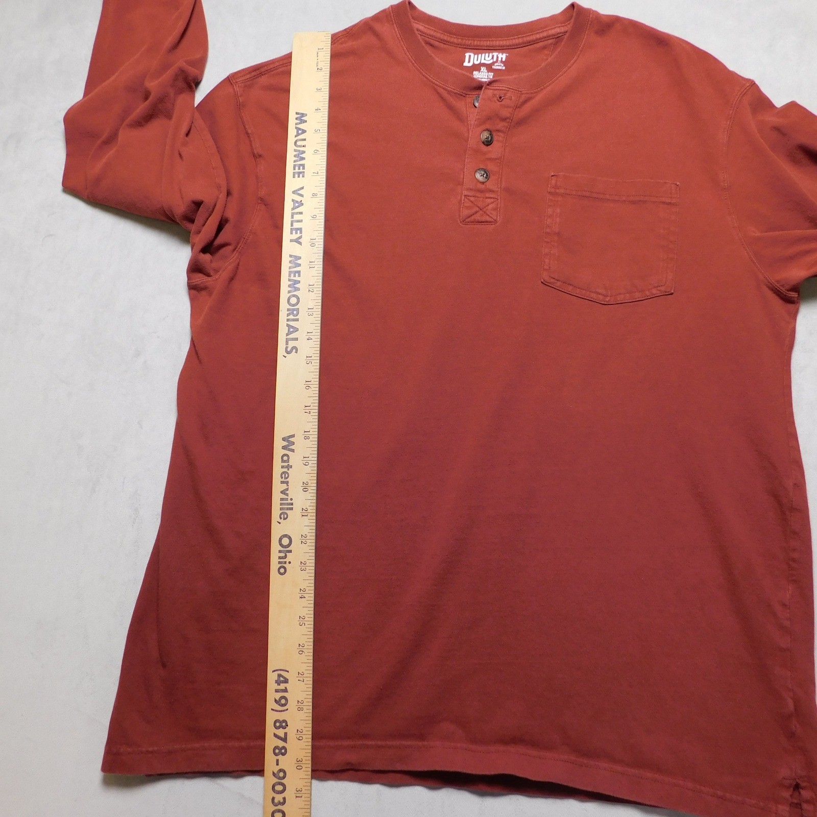 Duluth Trading Co Mens XL Relaxed Fit Longtail T Henley Long Sleeve Shirt Orange gallery