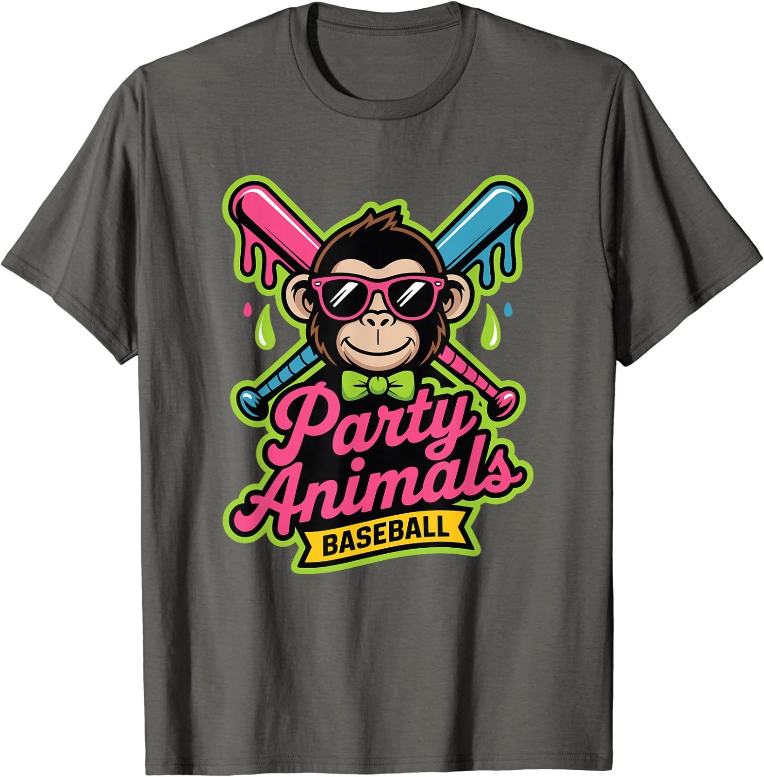 Party Animals Baseball Funny Monkey Vibrant Slime T-Shirt gallery