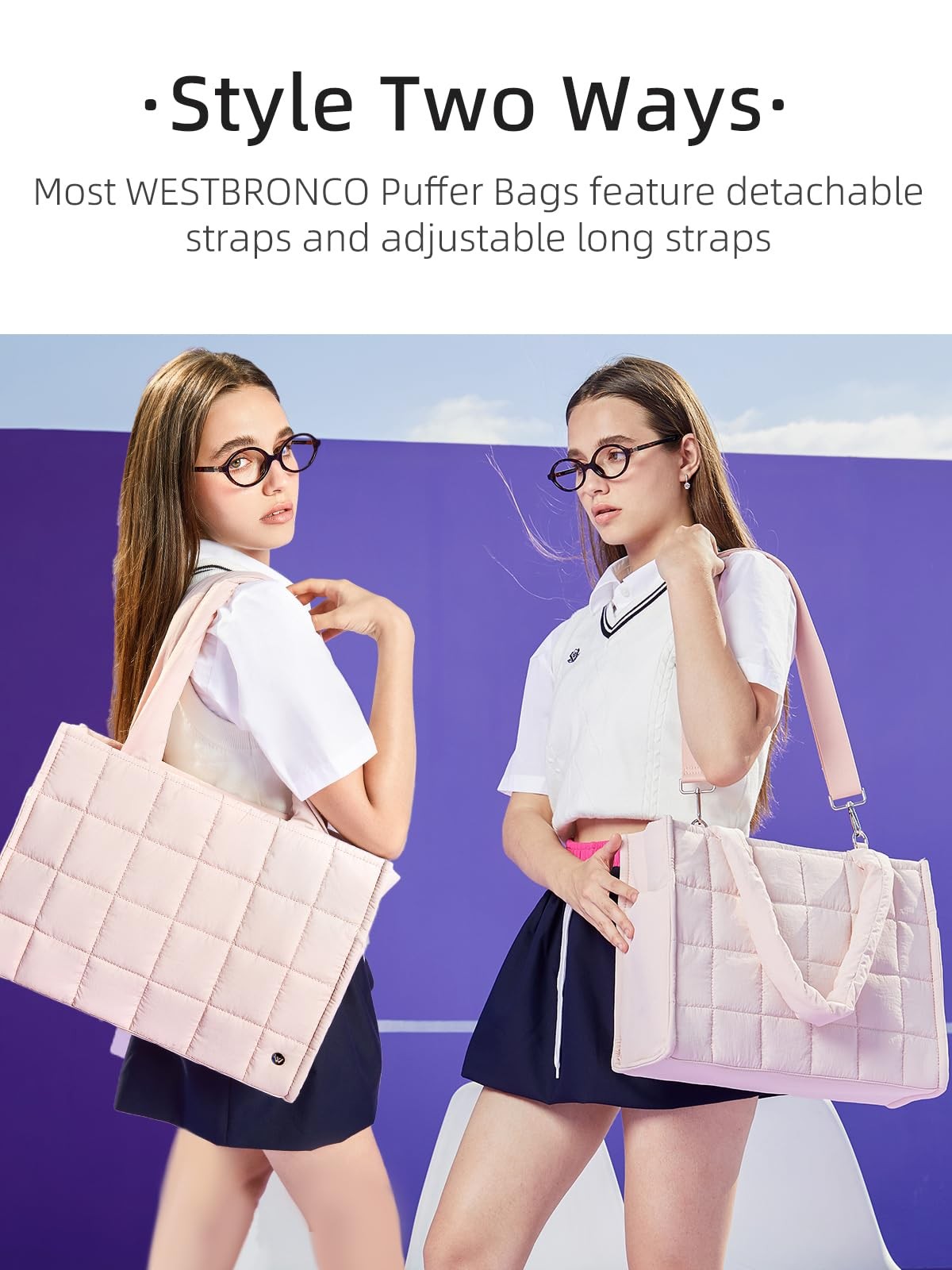 Quilted Puffer Tote Bag for Women, Lightweight Crossbody with Laptop Compartment gallery
