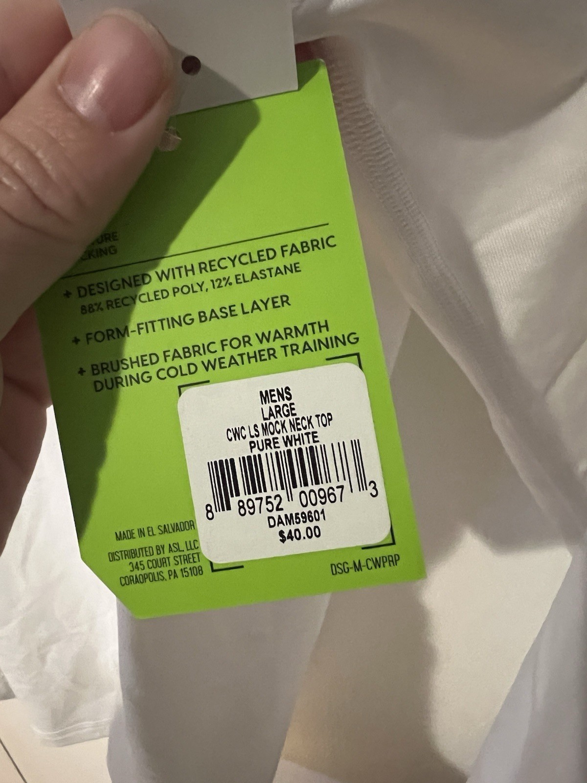 DSG Men's Cold Weather Compression Crew Neck Top White Base Layer Size Large NWT gallery