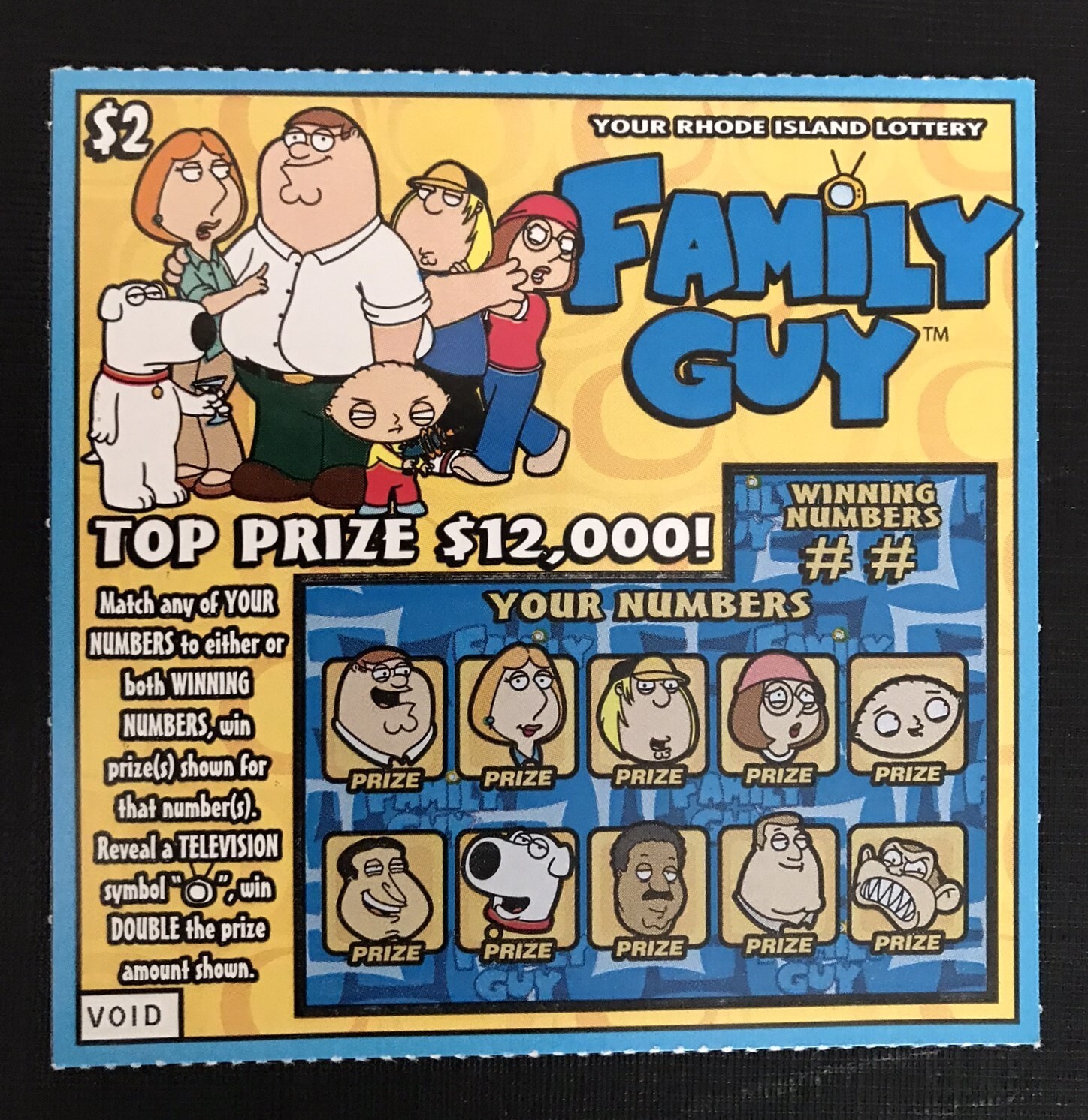 Family Guy TV Show Cast of Characters Instant SV Lottery Ticket , no cash value