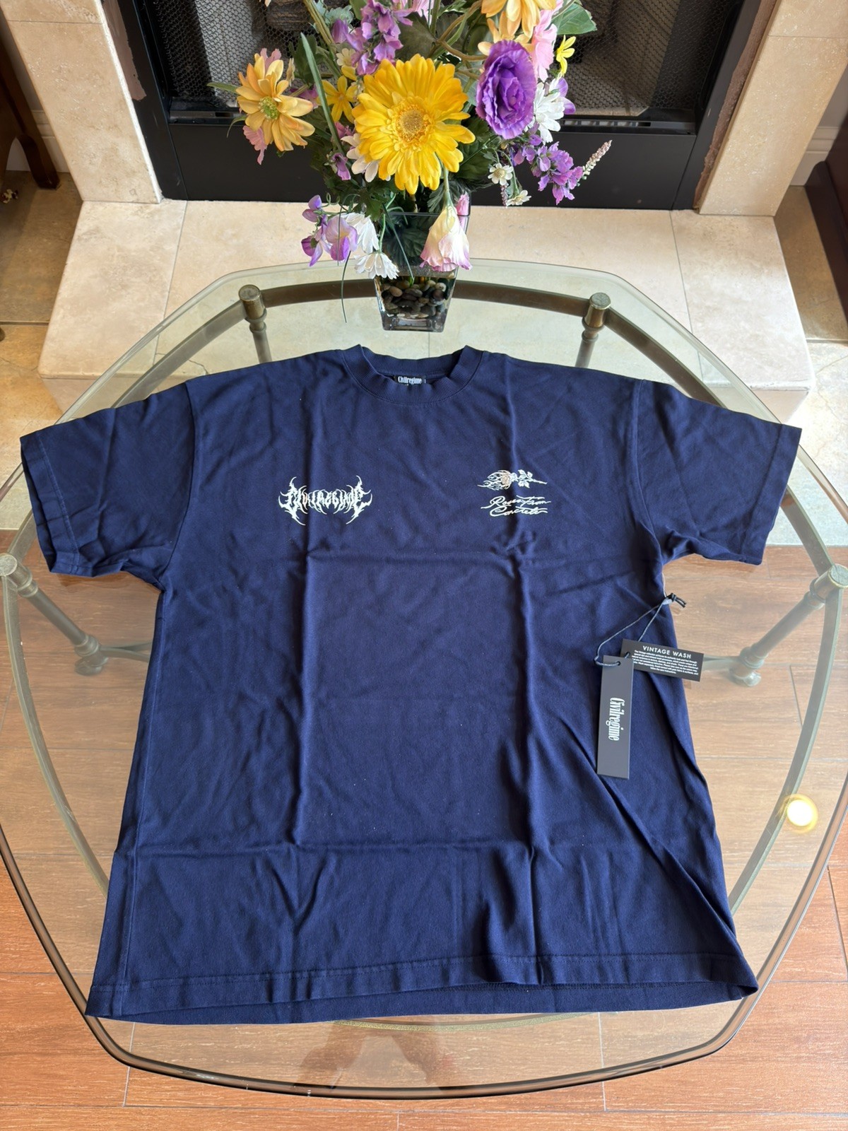 Size L - Civil Regime Roses From Concrete Skull Oversized T-Shirt gallery