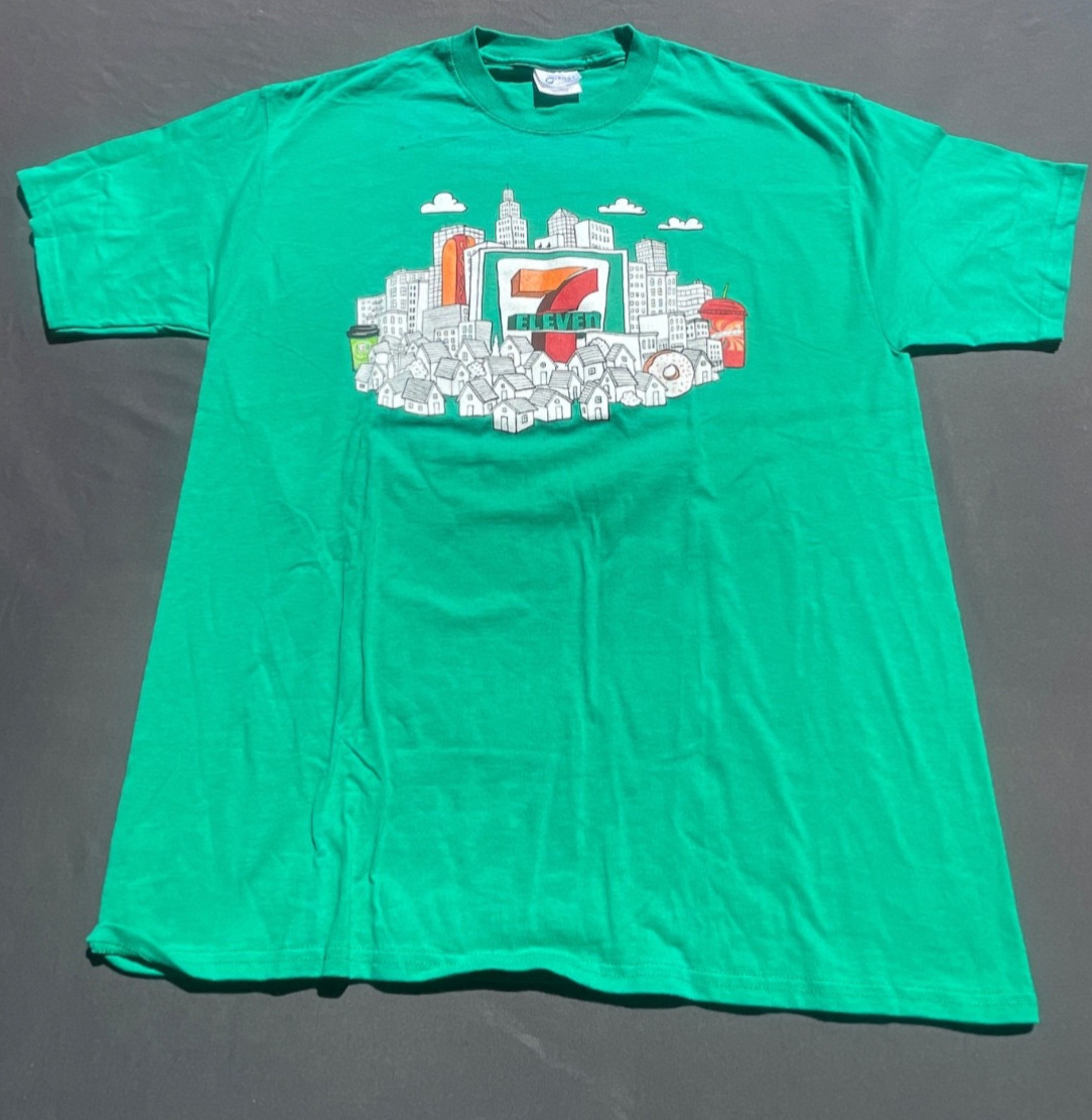 MENS VINTAGE GREEN NOVELTY 7-11 SHIFT TEE ST089 gallery