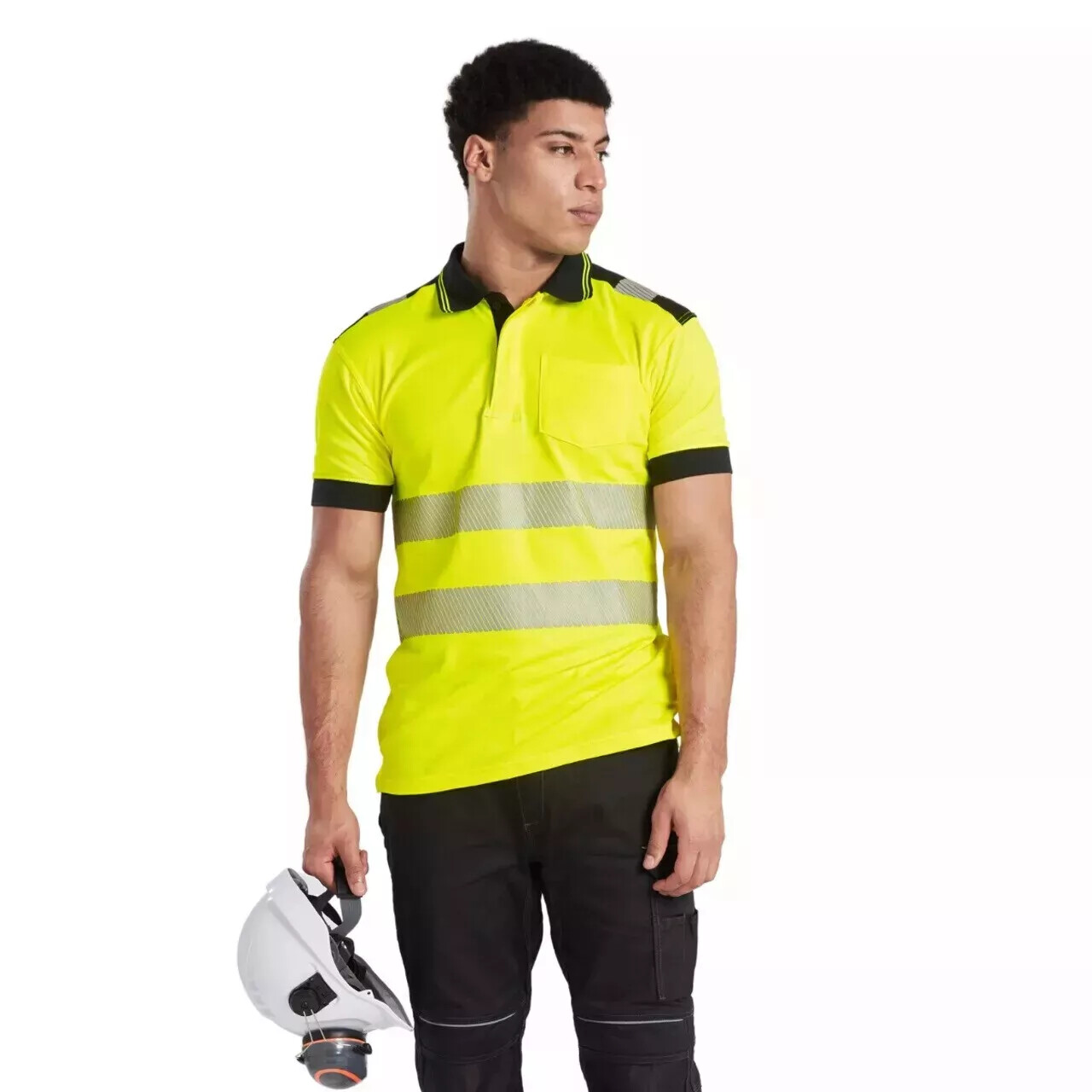 Men's Hi Vis Visibility Polo Shirt Short Sleeve Moisture Wicking Safety Work Top gallery