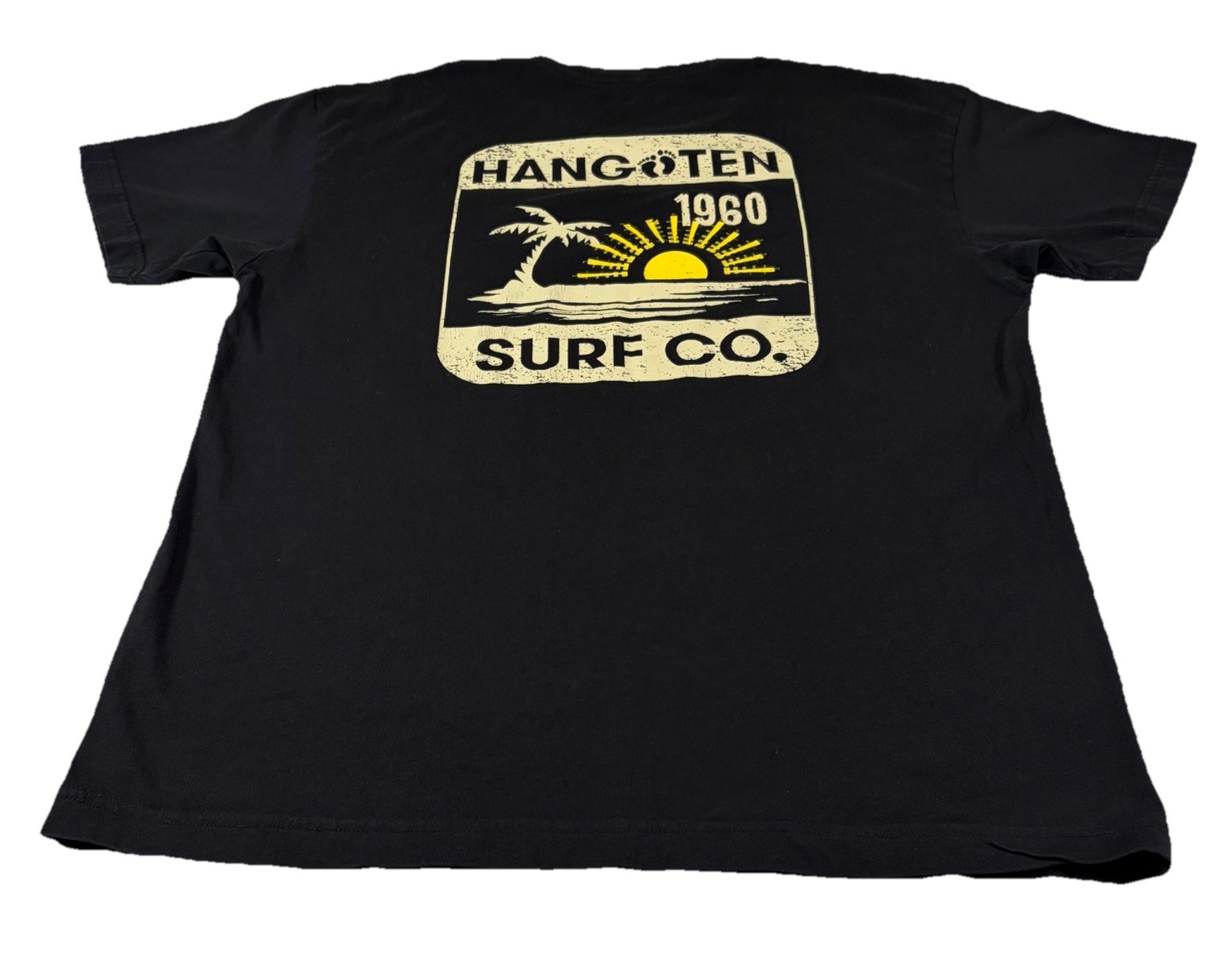 Hang Ten Surf Co T-Shirt Mens Large Black Graphic 1960 Logo Short Sleeve Cotton