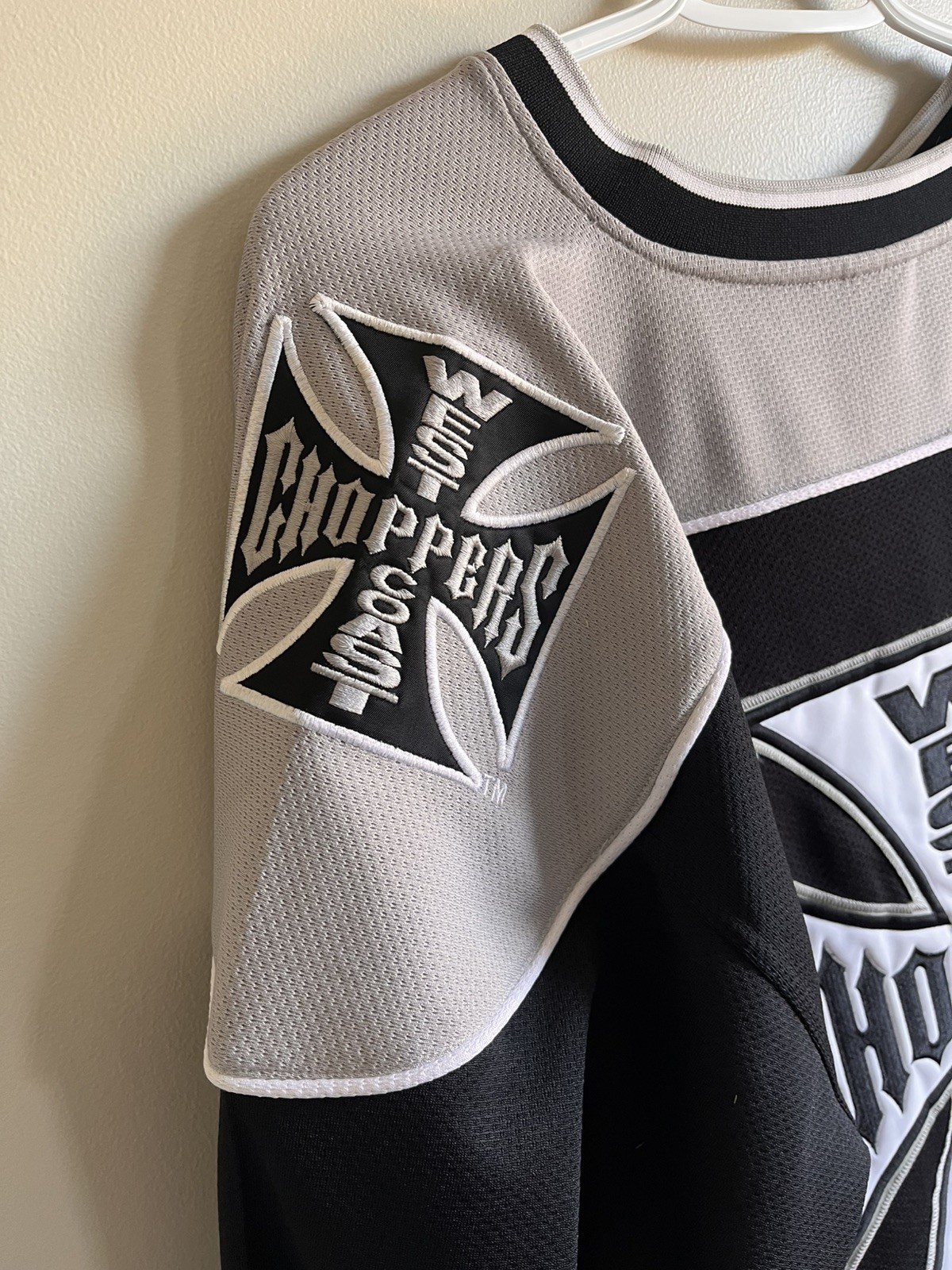 Rare West Coast Choppers Jersey Iron Cross Black White Long Beach CA XL gallery