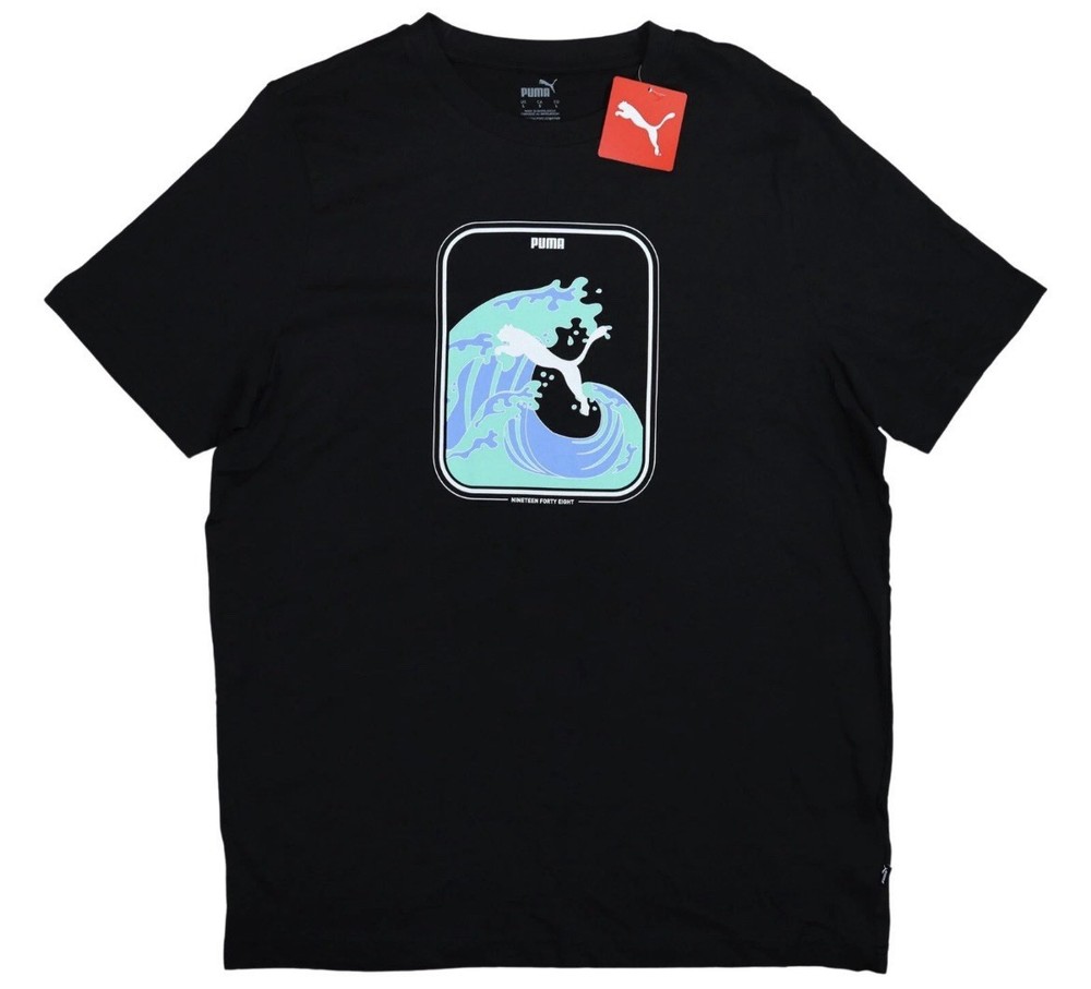 Puma Ocean Waves Logo Graphic Print Short Sleeve Crew Neck Men’s Tee Black XL