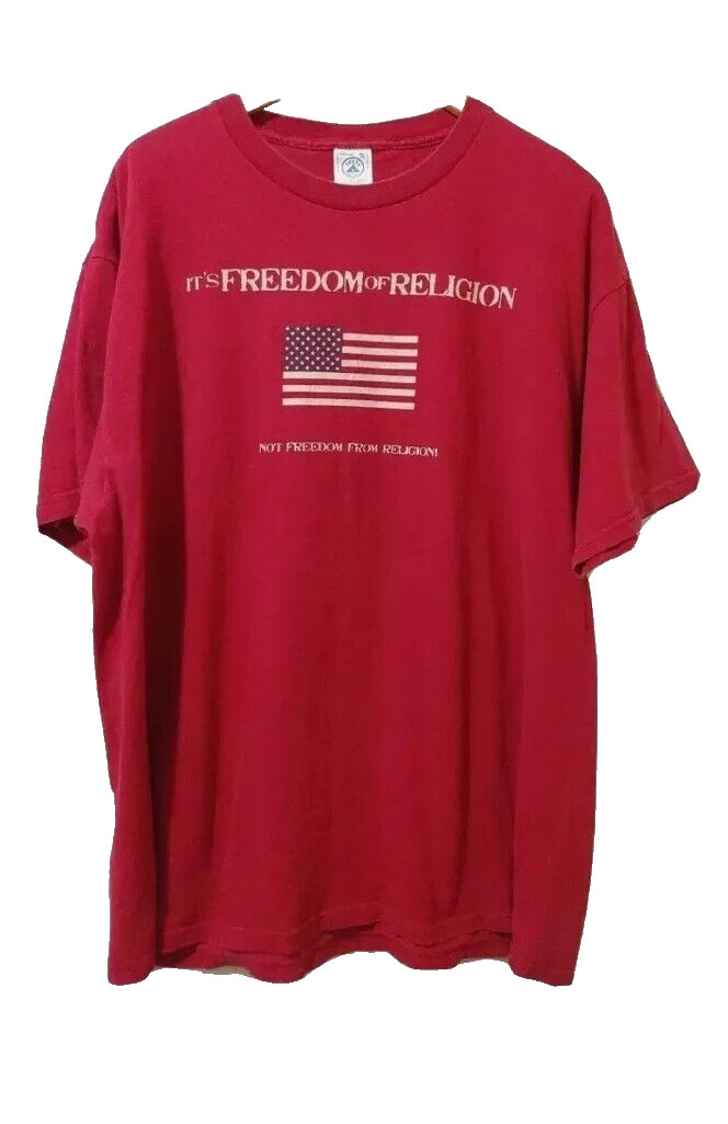 Delta Preshrunk T-Shirt Mens XL Red Short Sleeve Graphic Flag Cotton Crew Neck