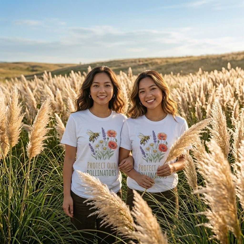 Protect Our Pollinators Flower & Bee T-Shirt, Eco-Friendly Nature Enthusiast Tee gallery