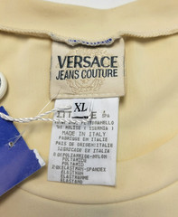 $195 New VERSACE JEANS COUTURE Nylon Blend Crew Neck T-Shirt Men XL Cream Blue