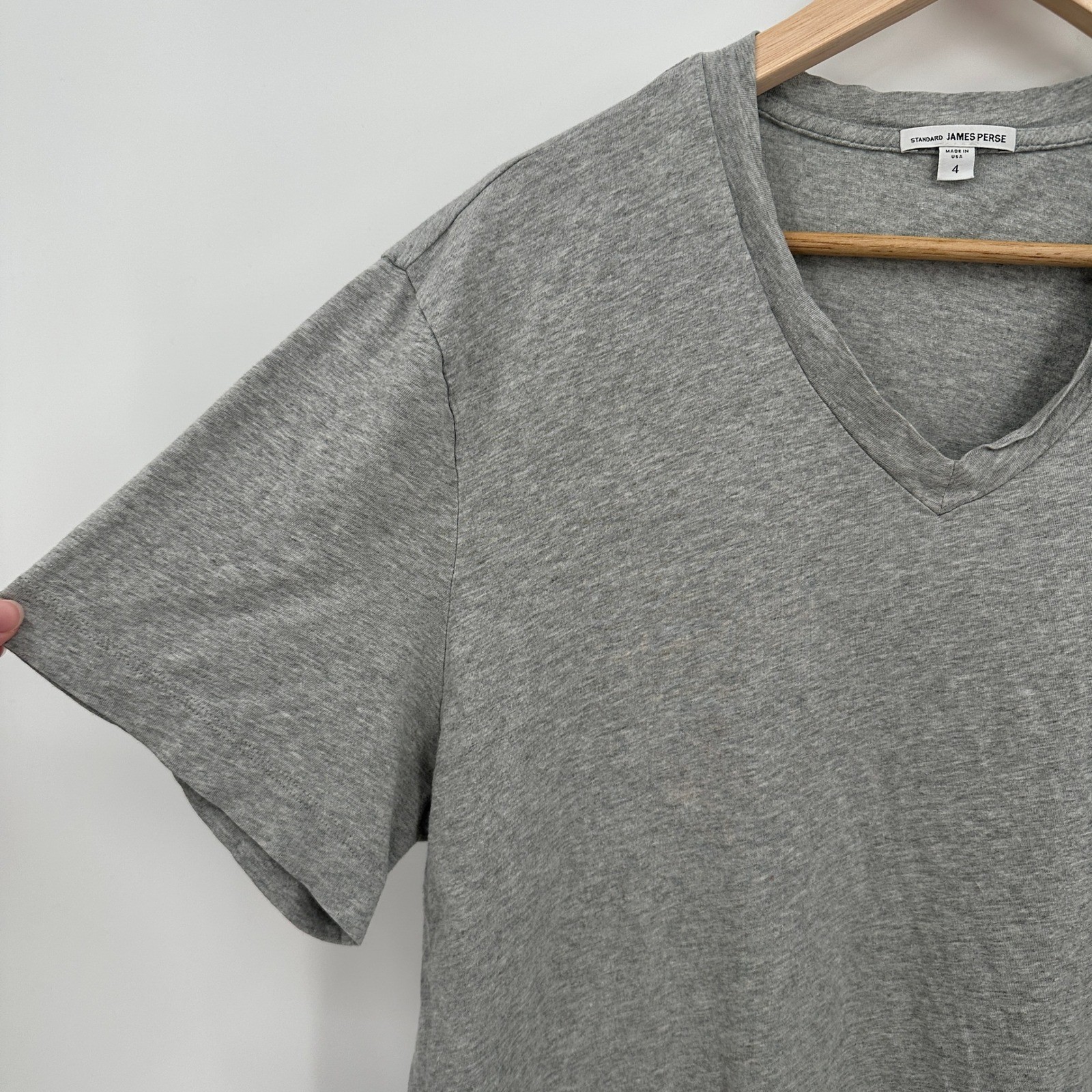 James Perse Heather Grey V-Neck Cotton T-Shirt Men's Size 4 XL Made in USA gallery