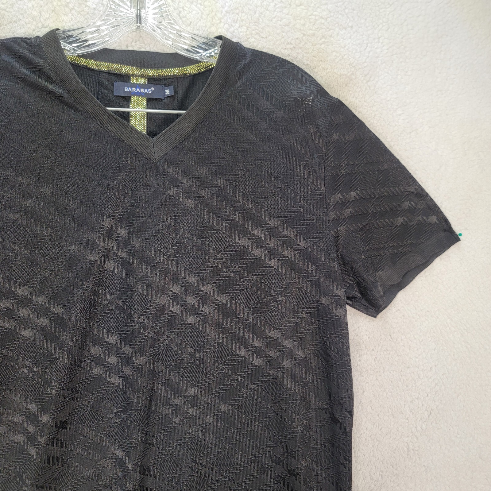 Barabas Black Check Sheer V Neck Sexy Classic Mens Casual Graphic T Shirt Size M gallery