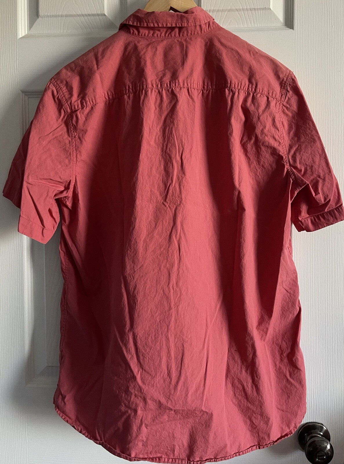 Caribbean Joe Men's L Short Sleeve Shirt Collared Button Up Cotton Pockets Coral gallery
