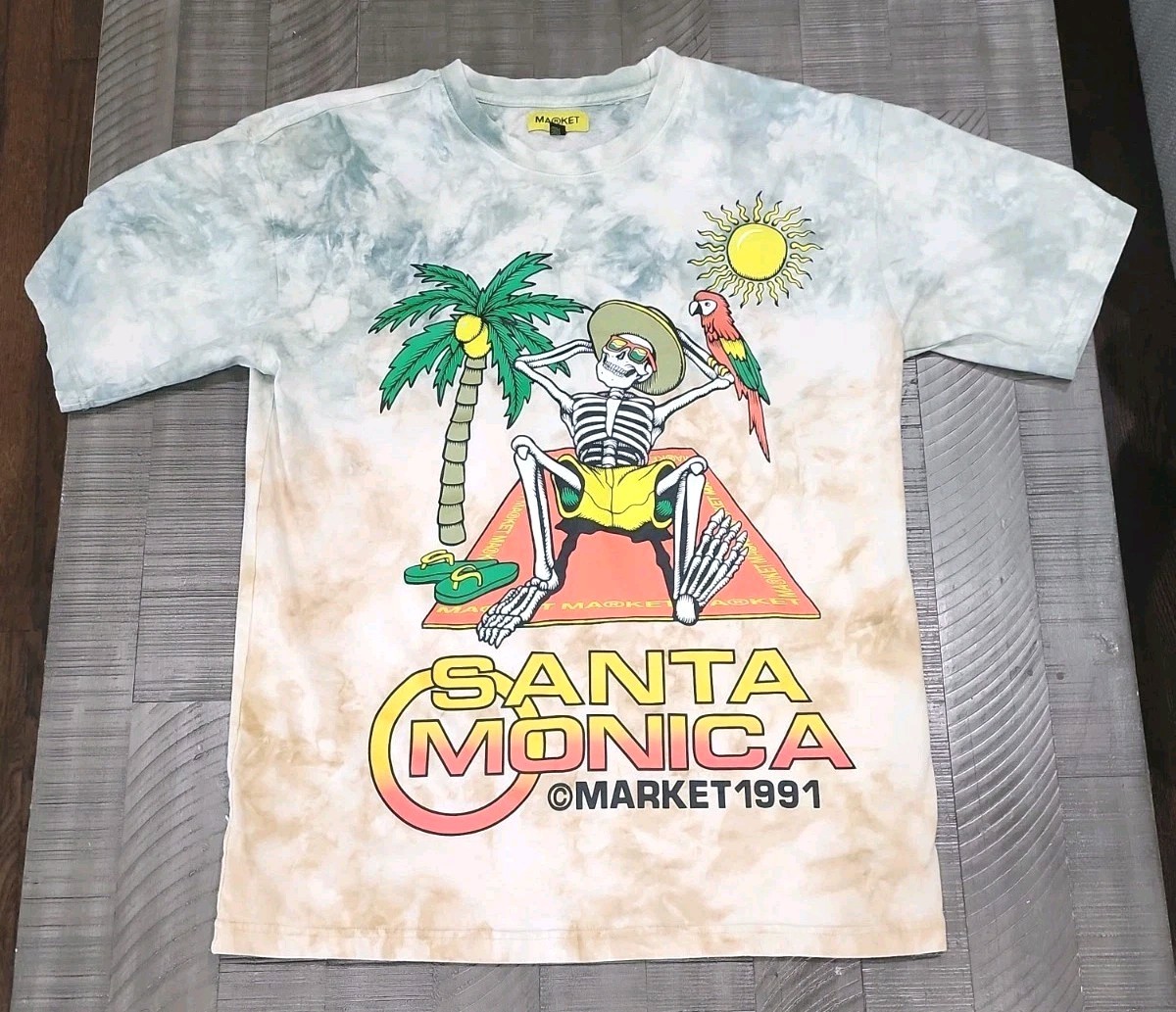 Market Santa Monica 1991 Skeleton Graphic Tie-die Short Sleeve Shirt Mens Large