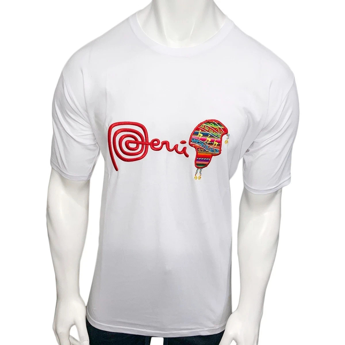 NWT PERU CHULLO LLAMA PERUVIAN PATRIOTIC EMBROIDERY MEN'S SHORT SLEEVE T-SHIRT M gallery