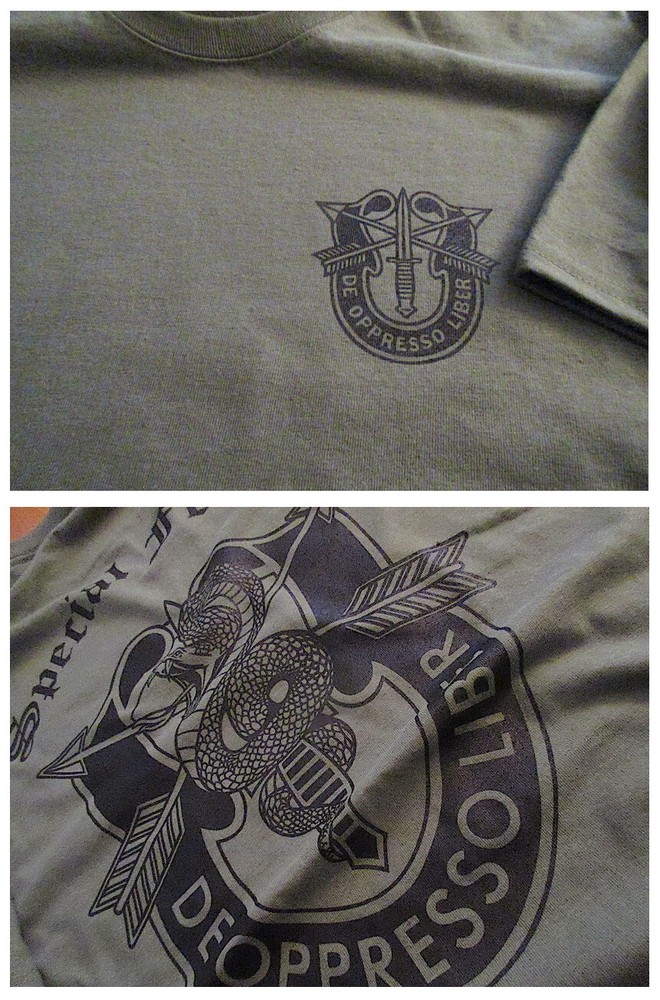 Special Forces Snake Eater De Oppresso Liber Silk Screened T-Shirt Medium US 6oz